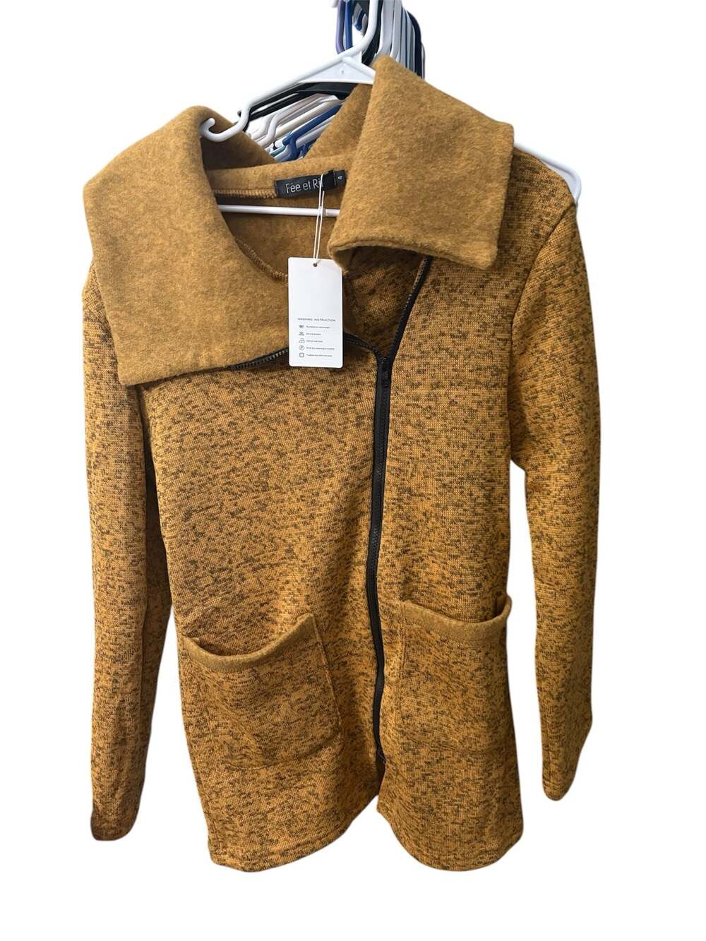 Fee et Rit Mustard Brown Asymmetrical Fleece Zip Jacket